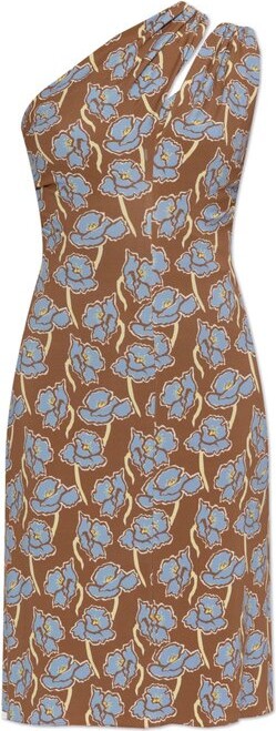 Versace Floral-Printed One-Shoulder Midi Dress