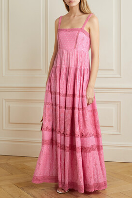 LoveShackFancy Camisha Crochet-trimmed Polka-dot Broderie Anglaise Cotton Maxi Dress - Pink