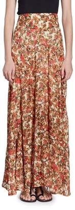Isabel Marant Ferone Floral-Burnout Long Silk-Blend Skirt