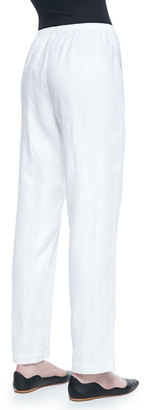 Go Silk Straight-Leg Lined Linen Pants, White, Plus Size