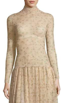 Brock Collection Tracey Turtleneck Sheer Floral-Print Top