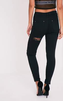 PrettyLittleThing Black Extreme Distressed Bum Rip Skinny Jean