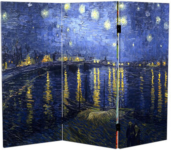 Red Barrel Studio 3 Ft. Short Double Sided Works Of Van Gogh Canvas Folding Screen Irises/Starry Night Over Rhone 3 Panel Freestanding Partition And Separator For Moder