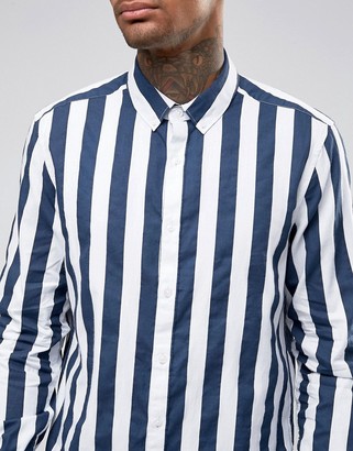 ASOS Regular Fit Breton Stripe Shirt In Navy