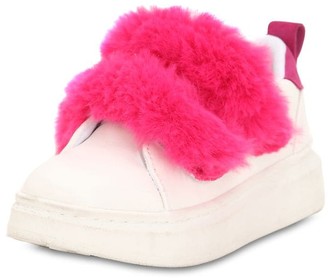 Colors of California Faux Leather Strap Sneakers W/ Faux Fur
