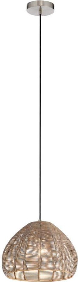 River of Goods Alma 1-Light Silver Hanging Pendant with Brown Rattan Cloche Shade