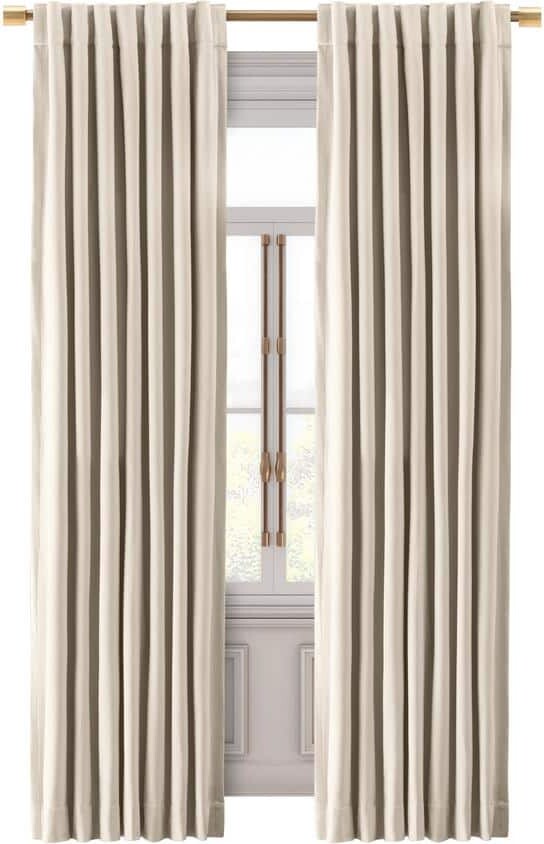 Ricardo Premium Velvet Bone Solid 50 in. W x 84 in. L Rod Pocket With Back Tab Room Darkening Curtain Panel