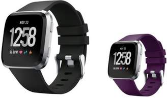 Fitbit Versa Bands Small by Zodaca 2-PACK (Black + Purple) Replacement Bands SMALL Size Adjustable Wrist Band Soft Rubber Silicone Strap Clasp Buckle For Versa Fitness Smartwatch Black + Purple