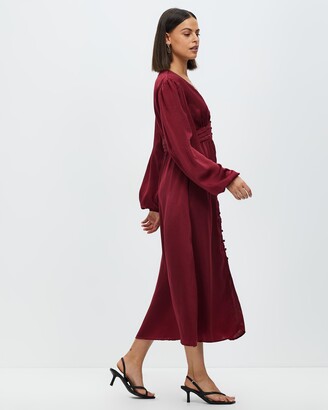 Atmos & Here Women's Red Midi Dresses - Astrid Button Front Midi Dress