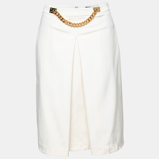 Sophie Hulme Ivory Stretch Gabardine Chain Embellished Inverted Pleat Front Skirt M