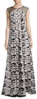 Kay Unger Floral Floor-Length Gown