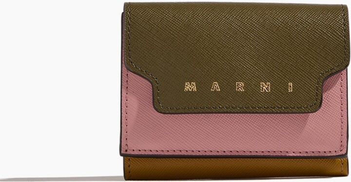 Marni Tri-Fold Wallet in Deep Sage/Misty Rose/Light Curry