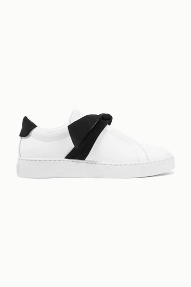 Alexandre Birman - Clarita Bow-embellished Suede-trimmed Leather Slip-on Sneakers - White