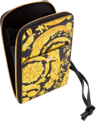 Versace Black and Yellow Barocco Medusa Zip Wallet