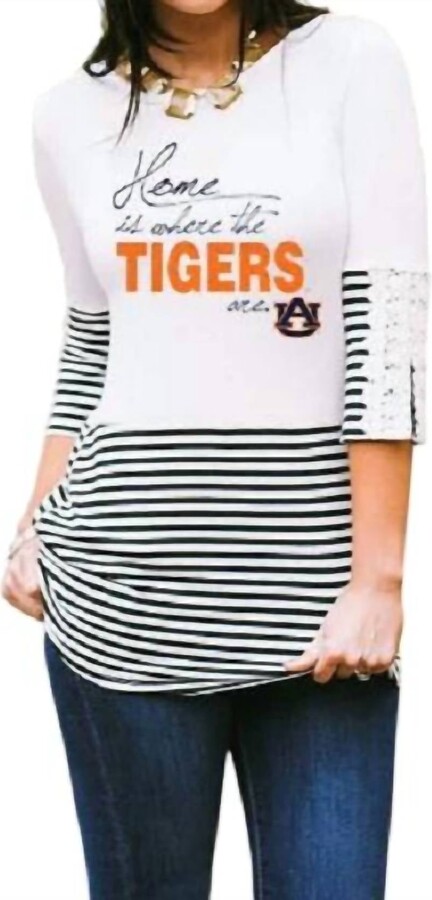 Gameday Couture Auburn University Button-Lace Top In White