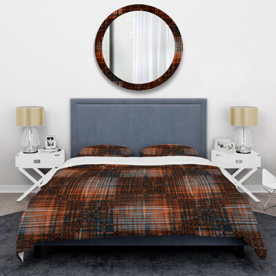 Design Art Brown and Blue Grunge Striped - Abstract Duvet Cover Set - Microfiber Polyester