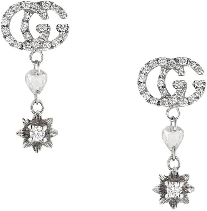 Flower and Double G earrings with diamonds