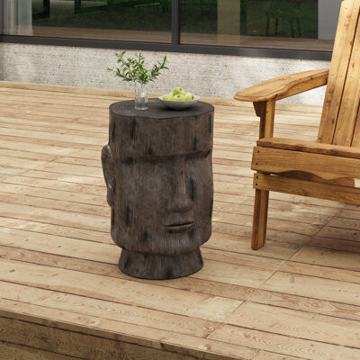 Ivy Bronx Outdoor Side TableEaster Island Moai Statue Pedestal End Table StoolFor Home Patio Deck Sunroom Garden Balcony Yard LawnLight Grey Color