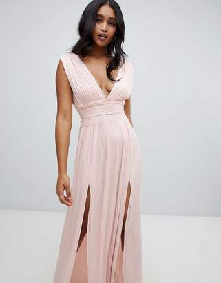 ASOS DESIGN Premium Lace Insert Pleated Maxi Dress