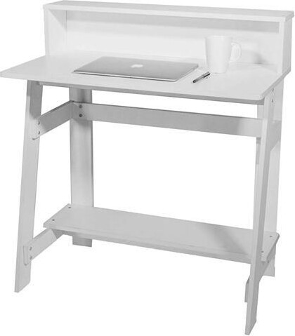 miqpower OneSpace Lennox Hutch Computer Desk, Small Desk for Home Office, Compact Writing Desk, White