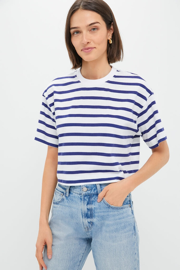 Askk Ny Thin Navy Stripe Cuff Tee