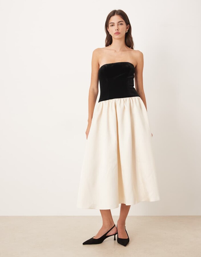 Nobody's Child Sienna drop waist mono midi dress in black and