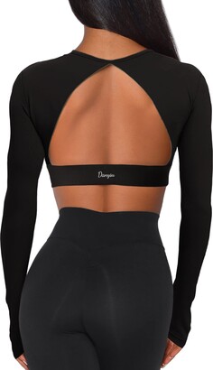 Danysu Open Back Crop Tops with Removable Pad Backless Workout Gym