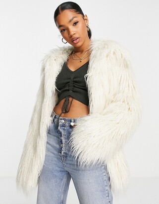 ASOS DESIGN faux fur coat in cream ShopStyle