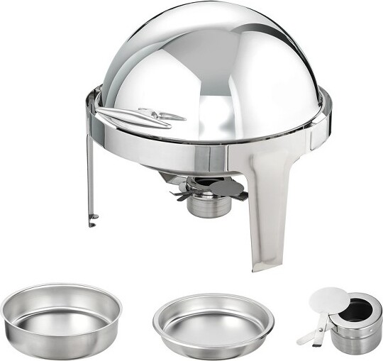 VEVOR Roll Top Chafing Dish Buffet Set, 6 Qt 2 Pack, Stainless Steel Chafer with 2 Full Size Pans, Round Catering Warmer Server