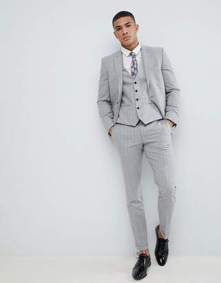 Next Skinny Fit Suit Waistcoat In Grey Stripe