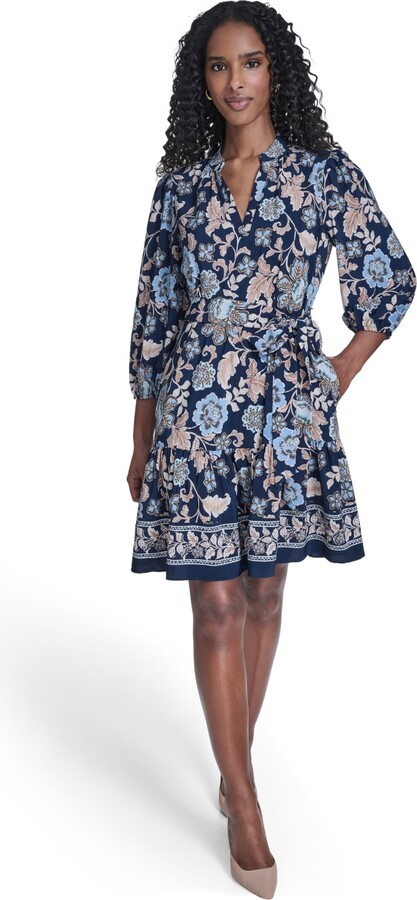 Jessica Howard Women's Balloon-Sleeve V-Neck Dress - Navy/Blue