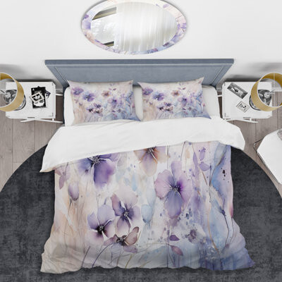 Design Art Purple Mystical Blooms III - Abstract Botanicals Duvet Cover Set