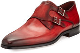 Thumbnail for your product : Magnanni Burnished Leather Double-Monk Shoe, Red