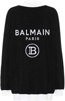 Thumbnail for your product : Balmain Logo intarsia wool-blend cardigan