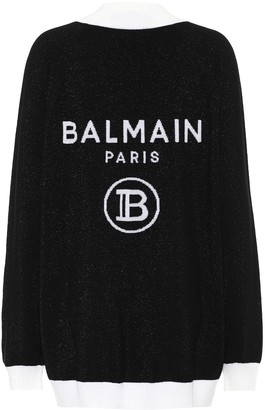Balmain Logo intarsia wool-blend cardigan