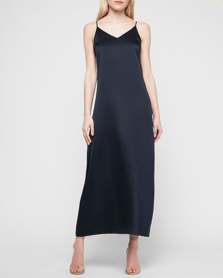 navy satin slip dress