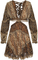 Thumbnail for your product : Zimmermann Lace-up Cutout Printed Silk-georgette Mini Dress