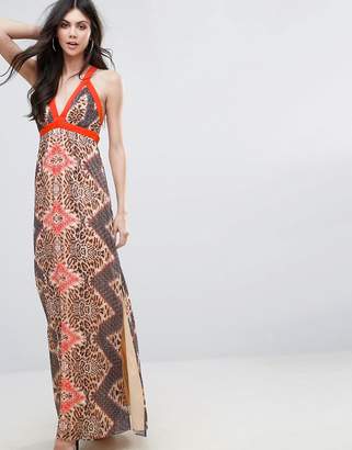 Little Mistress Strappy Maxi Dress In Animal Print
