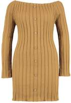 Thumbnail for your product : boohoo Off Shoulder Ruffle Button Rib Knitted Dress