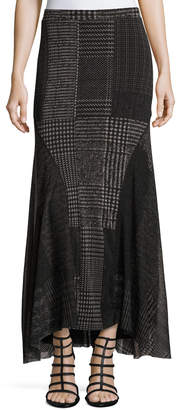 Fuzzi Check-Print Maxi Skirt, Black