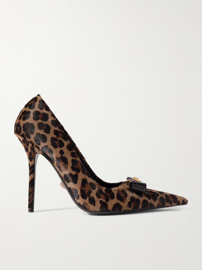 Versace Embellished Patent Leather-trimmed Leopard-print Calf Hair Pumps - Brown