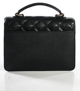 DKNY Black Leather Quilted Silver Tone Trim Satchel Handbag