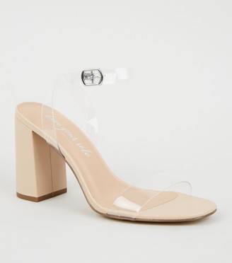 New Look Leather-Look Clear Strap Block Heels