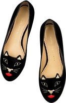 Thumbnail for your product : Charlotte Olympia Kiss Me Kitty Velvet Slipper, Black