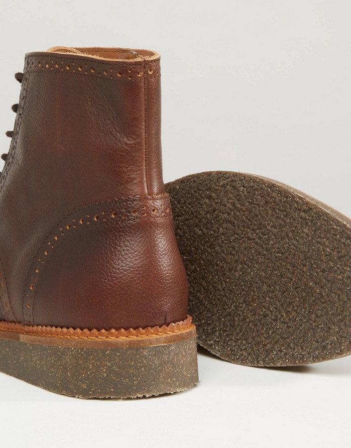 ASOS Brogue Boots With Cork Sole In Tan Leather ShopStyle