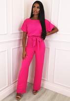 Thumbnail for your product : Pink Boutique Oh So Glam Fuchsia Batwing Belted Wide Leg Jumpsuit