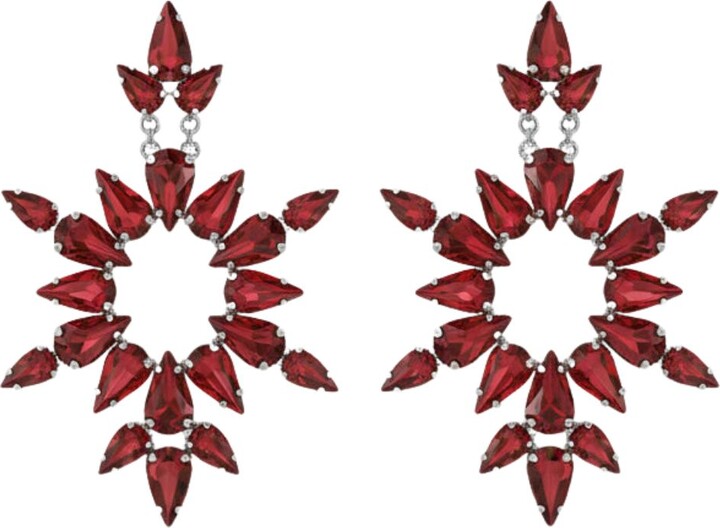 Iskra Silver / Red Crystal Dew Earrings - Silver & Red