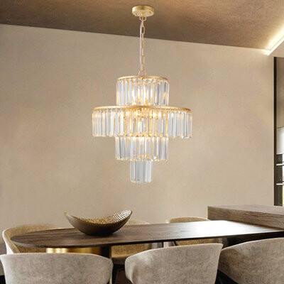 Ceiling Light Fixture - 20" Luxury 4-Tier Crystal Chandelier, 12-Light Gold Finish Frame Pendant Light
