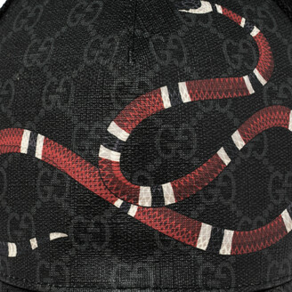 Gucci Black Kingsnake Print GG Supreme Leather Baseball Cap (58)