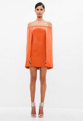Missguided Orange Bardot Cape Mini Dress